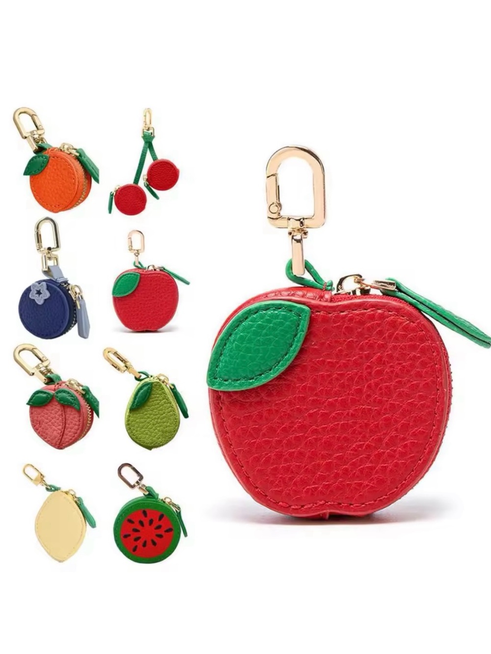 🥝 Kiwi Fruit Round Leather Coin Pouch Micro Mini Bag Charm - Picture 8 of 8